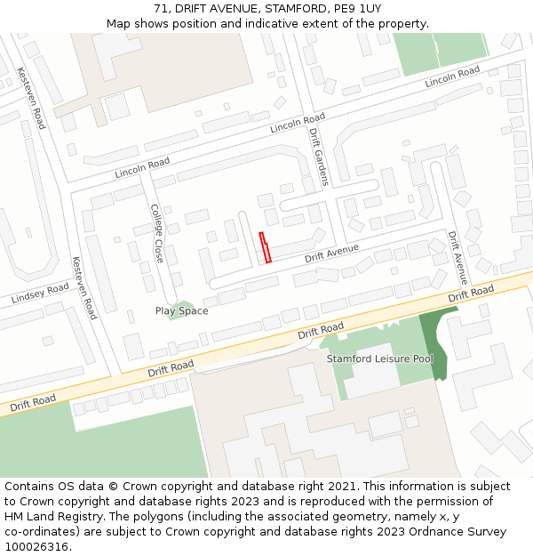 71, DRIFT AVENUE, STAMFORD, PE9 1UY: Location map and indicative extent of plot