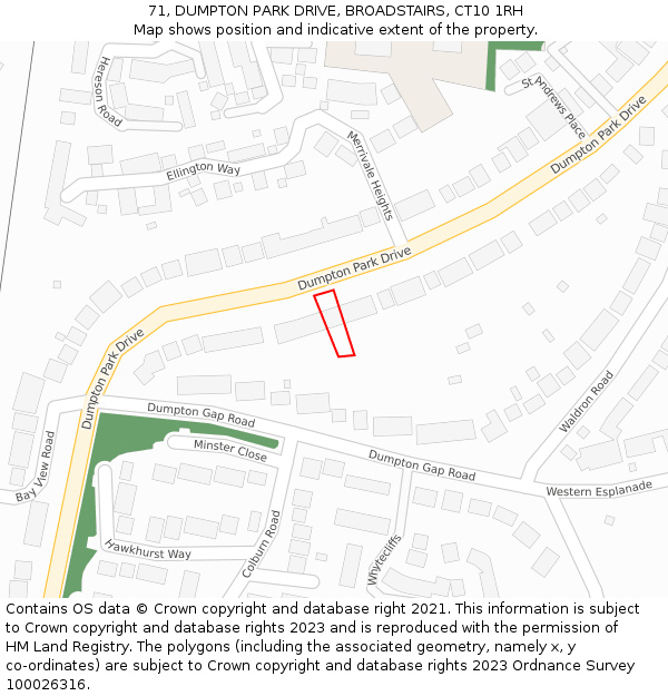 71, DUMPTON PARK DRIVE, BROADSTAIRS, CT10 1RH: Location map and indicative extent of plot