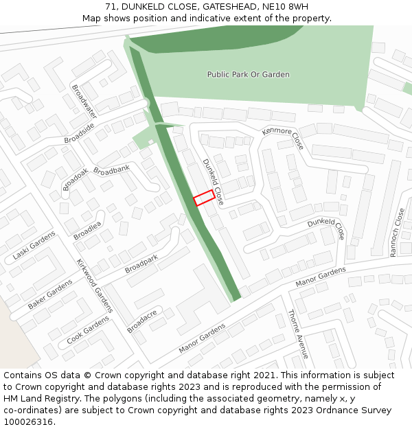 71, DUNKELD CLOSE, GATESHEAD, NE10 8WH: Location map and indicative extent of plot