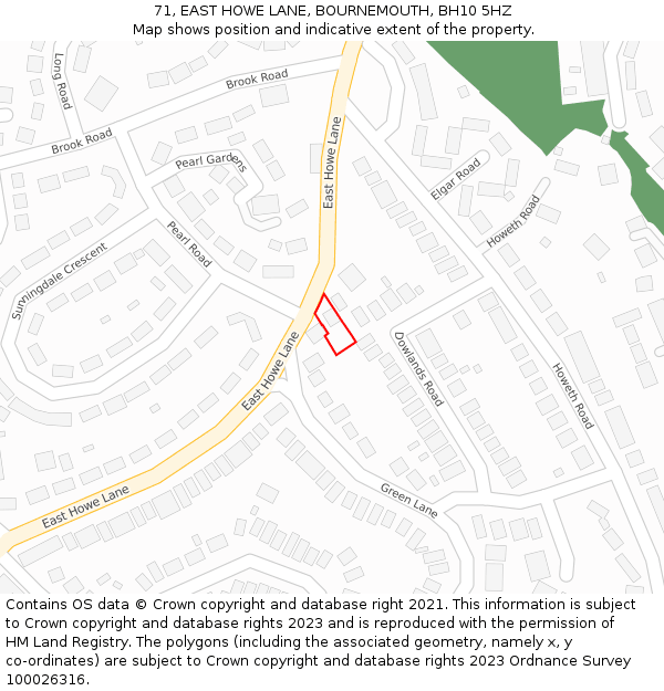 71, EAST HOWE LANE, BOURNEMOUTH, BH10 5HZ: Location map and indicative extent of plot