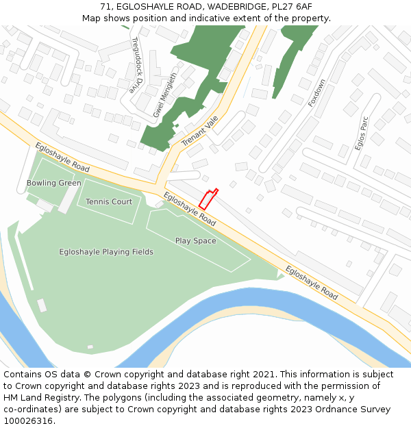 71, EGLOSHAYLE ROAD, WADEBRIDGE, PL27 6AF: Location map and indicative extent of plot