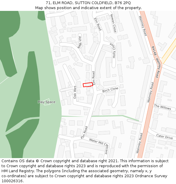71, ELM ROAD, SUTTON COLDFIELD, B76 2PQ: Location map and indicative extent of plot