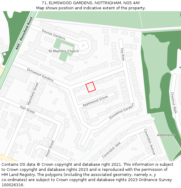 71, ELMSWOOD GARDENS, NOTTINGHAM, NG5 4AY: Location map and indicative extent of plot
