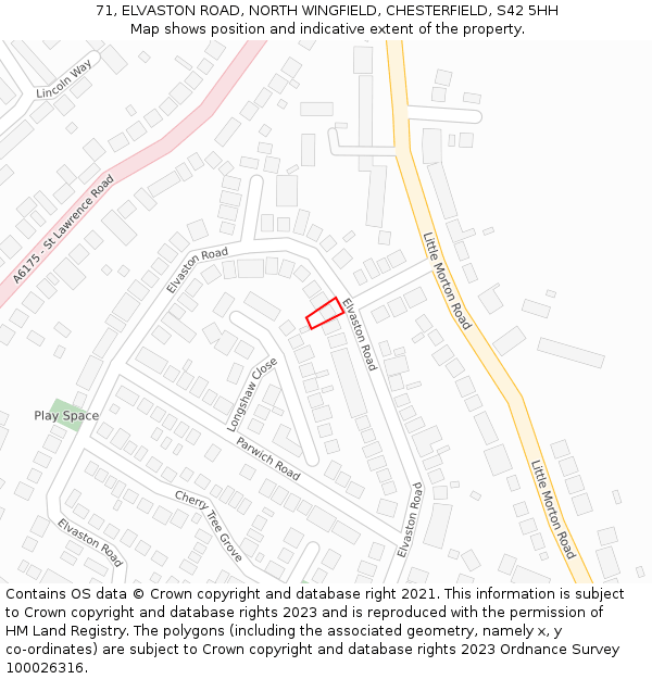 71, ELVASTON ROAD, NORTH WINGFIELD, CHESTERFIELD, S42 5HH: Location map and indicative extent of plot