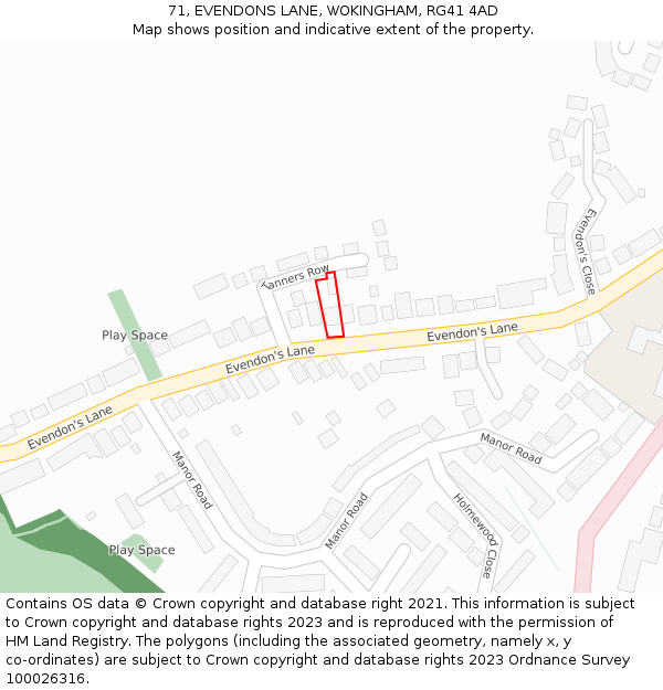 71, EVENDONS LANE, WOKINGHAM, RG41 4AD: Location map and indicative extent of plot