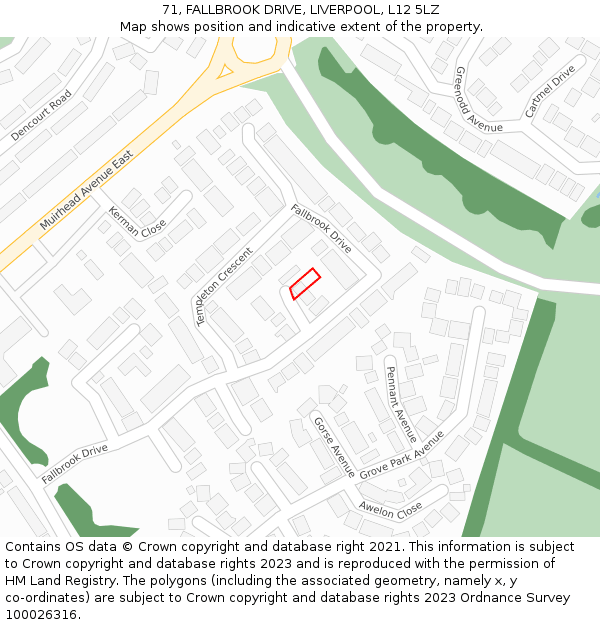 71, FALLBROOK DRIVE, LIVERPOOL, L12 5LZ: Location map and indicative extent of plot