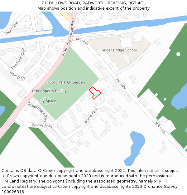 71, FALLOWS ROAD, PADWORTH, READING, RG7 4GU: Location map and indicative extent of plot