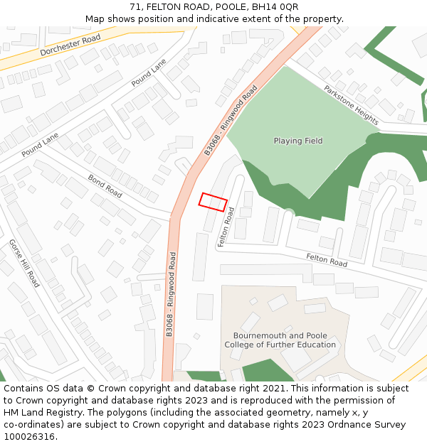 71, FELTON ROAD, POOLE, BH14 0QR: Location map and indicative extent of plot