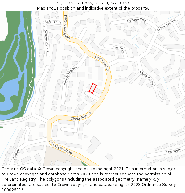 71, FERNLEA PARK, NEATH, SA10 7SX: Location map and indicative extent of plot