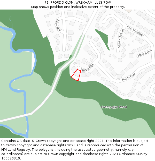 71, FFORDD GLYN, WREXHAM, LL13 7QW: Location map and indicative extent of plot