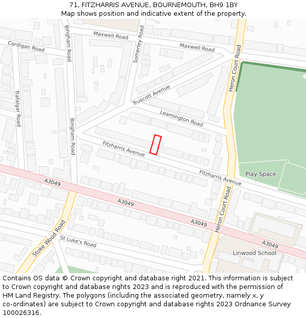 71, FITZHARRIS AVENUE, BOURNEMOUTH, BH9 1BY: Location map and indicative extent of plot