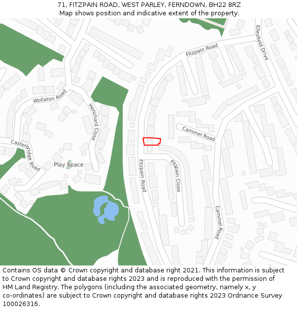 71, FITZPAIN ROAD, WEST PARLEY, FERNDOWN, BH22 8RZ: Location map and indicative extent of plot