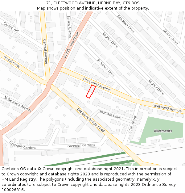 71, FLEETWOOD AVENUE, HERNE BAY, CT6 8QS: Location map and indicative extent of plot