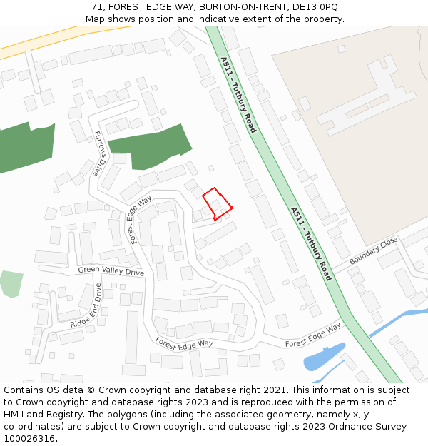 71, FOREST EDGE WAY, BURTON-ON-TRENT, DE13 0PQ: Location map and indicative extent of plot