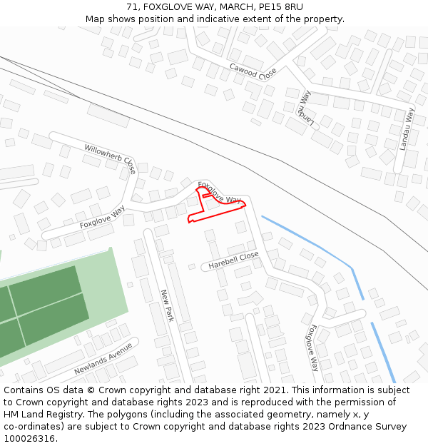 71, FOXGLOVE WAY, MARCH, PE15 8RU: Location map and indicative extent of plot