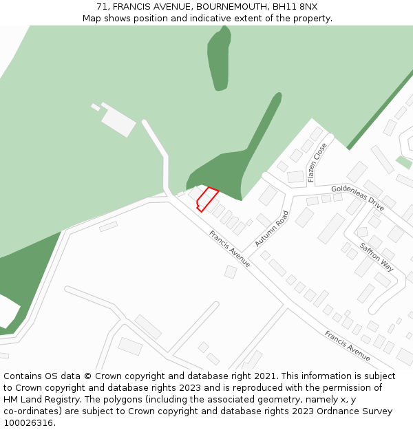 71, FRANCIS AVENUE, BOURNEMOUTH, BH11 8NX: Location map and indicative extent of plot