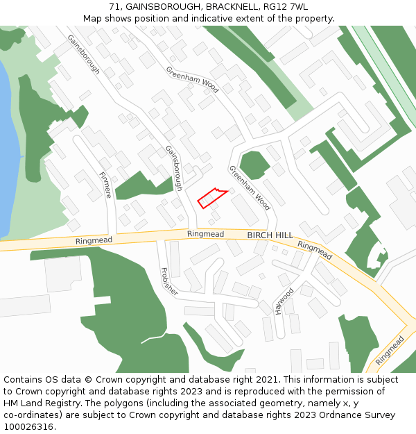 71, GAINSBOROUGH, BRACKNELL, RG12 7WL: Location map and indicative extent of plot