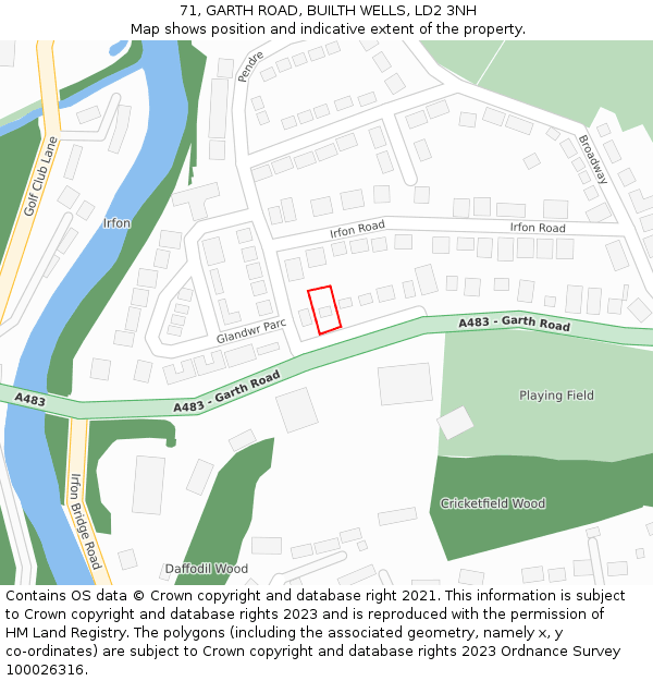 71, GARTH ROAD, BUILTH WELLS, LD2 3NH: Location map and indicative extent of plot