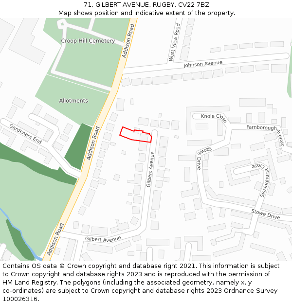 71, GILBERT AVENUE, RUGBY, CV22 7BZ: Location map and indicative extent of plot