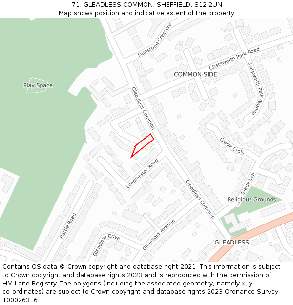 71, GLEADLESS COMMON, SHEFFIELD, S12 2UN: Location map and indicative extent of plot