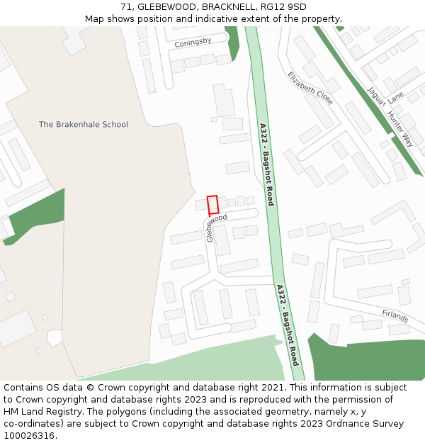 71, GLEBEWOOD, BRACKNELL, RG12 9SD: Location map and indicative extent of plot