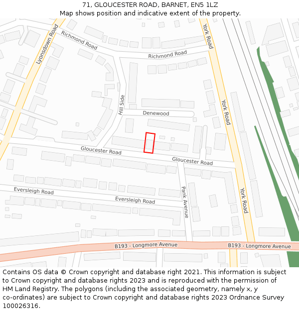 71, GLOUCESTER ROAD, BARNET, EN5 1LZ: Location map and indicative extent of plot