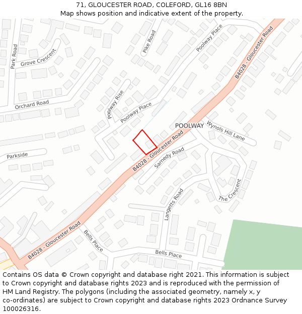 71, GLOUCESTER ROAD, COLEFORD, GL16 8BN: Location map and indicative extent of plot