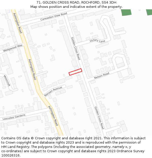 71, GOLDEN CROSS ROAD, ROCHFORD, SS4 3DH: Location map and indicative extent of plot