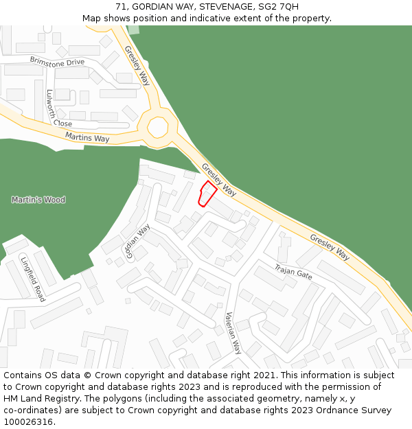 71, GORDIAN WAY, STEVENAGE, SG2 7QH: Location map and indicative extent of plot