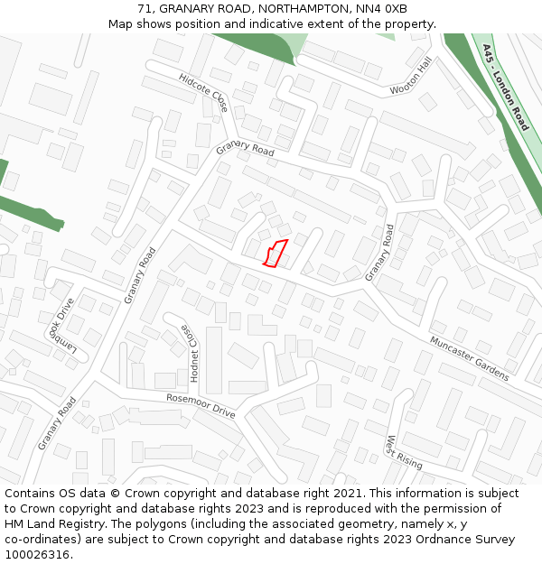 71, GRANARY ROAD, NORTHAMPTON, NN4 0XB: Location map and indicative extent of plot