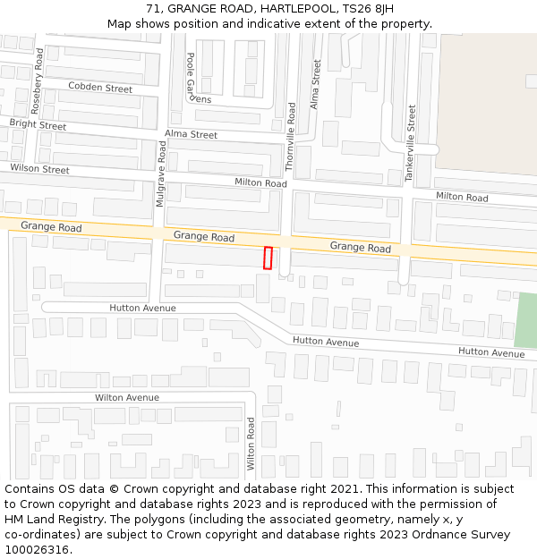71, GRANGE ROAD, HARTLEPOOL, TS26 8JH: Location map and indicative extent of plot