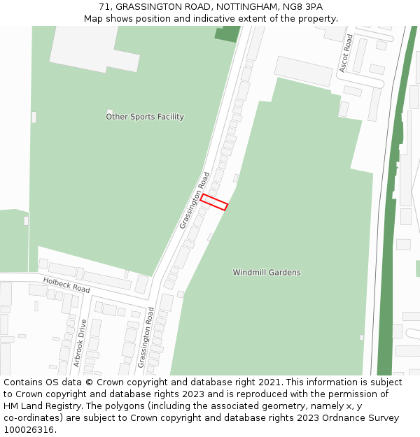 71, GRASSINGTON ROAD, NOTTINGHAM, NG8 3PA: Location map and indicative extent of plot