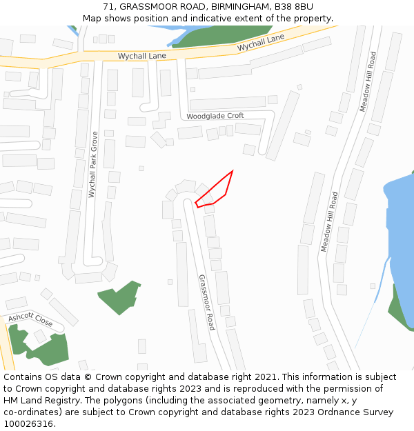 71, GRASSMOOR ROAD, BIRMINGHAM, B38 8BU: Location map and indicative extent of plot