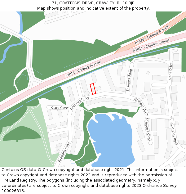 71, GRATTONS DRIVE, CRAWLEY, RH10 3JR: Location map and indicative extent of plot