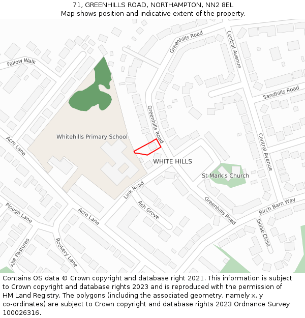 71, GREENHILLS ROAD, NORTHAMPTON, NN2 8EL: Location map and indicative extent of plot