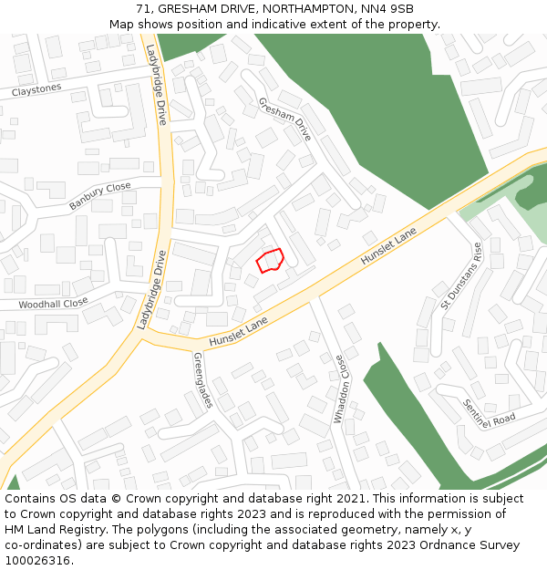 71, GRESHAM DRIVE, NORTHAMPTON, NN4 9SB: Location map and indicative extent of plot