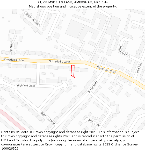 71, GRIMSDELLS LANE, AMERSHAM, HP6 6HH: Location map and indicative extent of plot