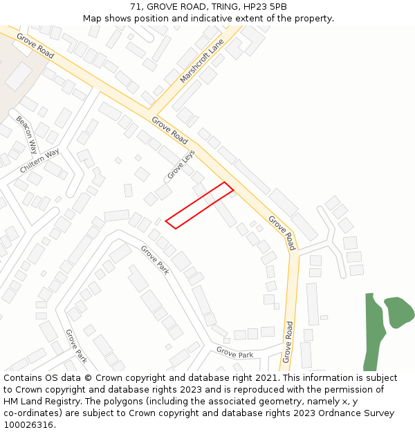 71, GROVE ROAD, TRING, HP23 5PB: Location map and indicative extent of plot