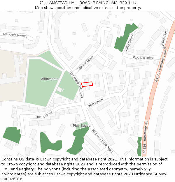 71, HAMSTEAD HALL ROAD, BIRMINGHAM, B20 1HU: Location map and indicative extent of plot