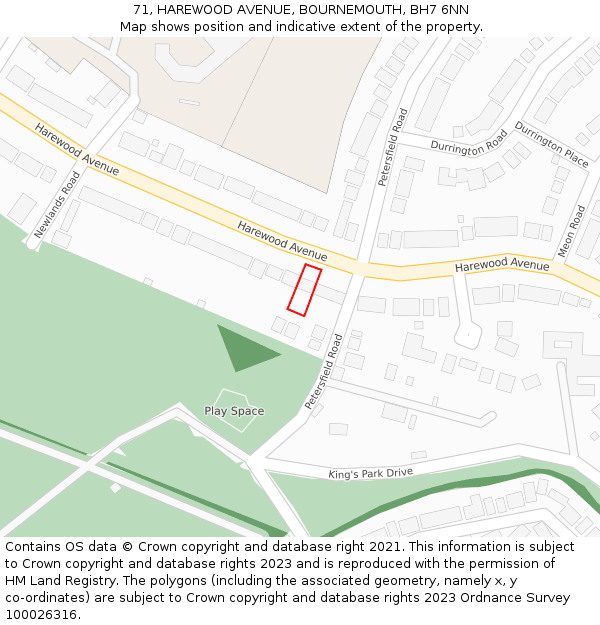 71, HAREWOOD AVENUE, BOURNEMOUTH, BH7 6NN: Location map and indicative extent of plot