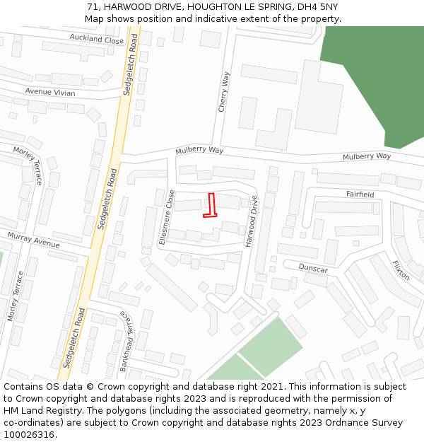 71, HARWOOD DRIVE, HOUGHTON LE SPRING, DH4 5NY: Location map and indicative extent of plot