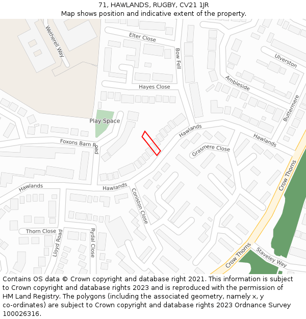 71, HAWLANDS, RUGBY, CV21 1JR: Location map and indicative extent of plot