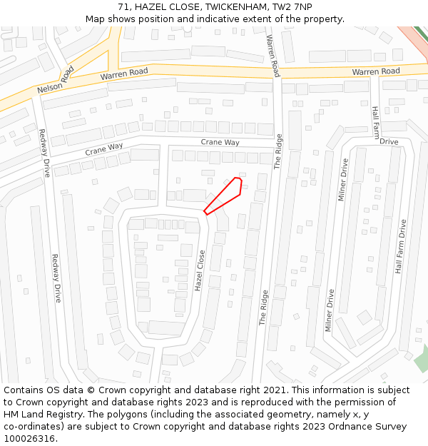 71, HAZEL CLOSE, TWICKENHAM, TW2 7NP: Location map and indicative extent of plot