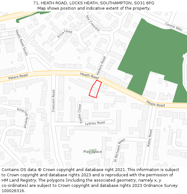 71, HEATH ROAD, LOCKS HEATH, SOUTHAMPTON, SO31 6PG: Location map and indicative extent of plot