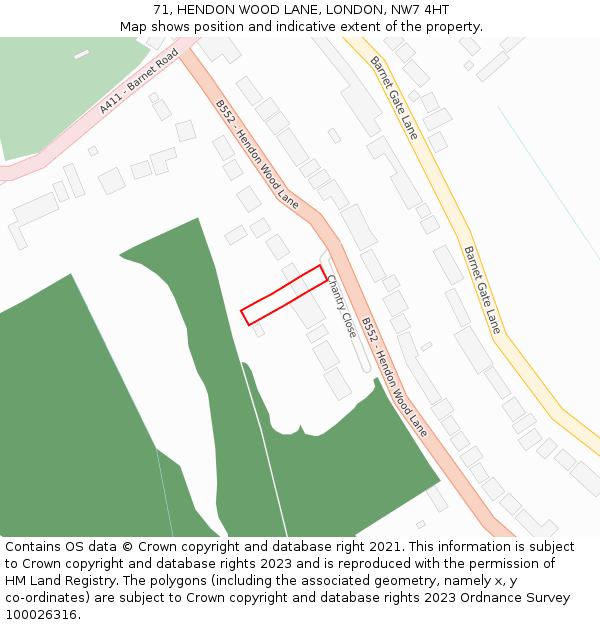 71, HENDON WOOD LANE, LONDON, NW7 4HT: Location map and indicative extent of plot