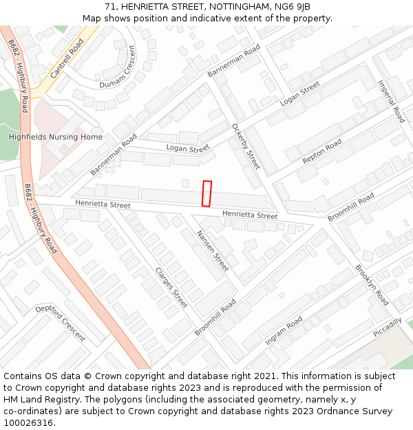71, HENRIETTA STREET, NOTTINGHAM, NG6 9JB: Location map and indicative extent of plot