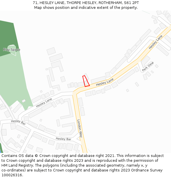 71, HESLEY LANE, THORPE HESLEY, ROTHERHAM, S61 2PT: Location map and indicative extent of plot