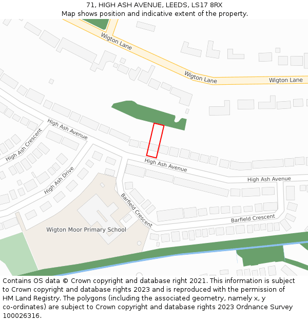 71, HIGH ASH AVENUE, LEEDS, LS17 8RX: Location map and indicative extent of plot