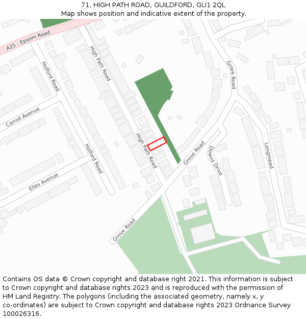 71, HIGH PATH ROAD, GUILDFORD, GU1 2QL: Location map and indicative extent of plot