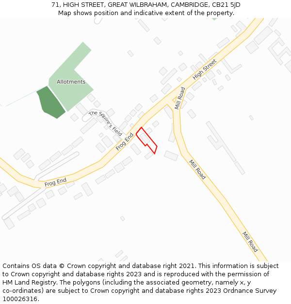 71, HIGH STREET, GREAT WILBRAHAM, CAMBRIDGE, CB21 5JD: Location map and indicative extent of plot